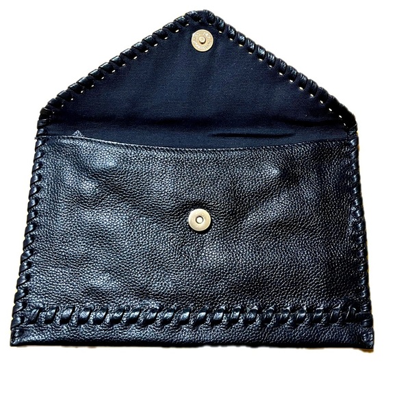 LAGGO Stitched Polka Black Pebble Leather Envelope Clutch NWOT - Picture 2 of 6
